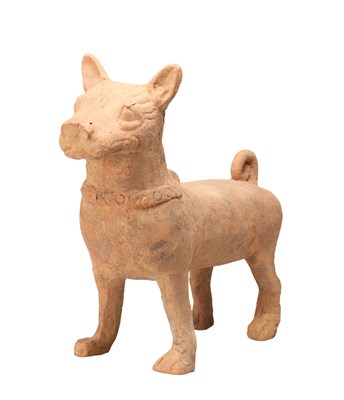 Lot A CHINESE TERRACOTTA FIGURE OF A DOG WITH STUDDED COLLAR