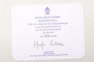 Lot A LIMITED EDITION ROYAL CROWN DERBY HARRODS IMARI BULL NO. 328