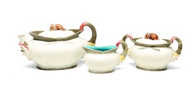 Lot A WEDGWOOD MAJOLICA 'PUNCH AND JUDY' TEA SET
