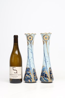 Lot WILLIAM MOORCROFT FOR JAMES MACINTYRE & CO. LTD. A RARE PAIR OF LATE 19TH CENTURY FLORIN WARE POTTERY VASES