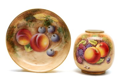Lot TWO 20TH CENTURY ROYAL WORCESTER PORCELAIN FRUIT PAINTED PIECES
