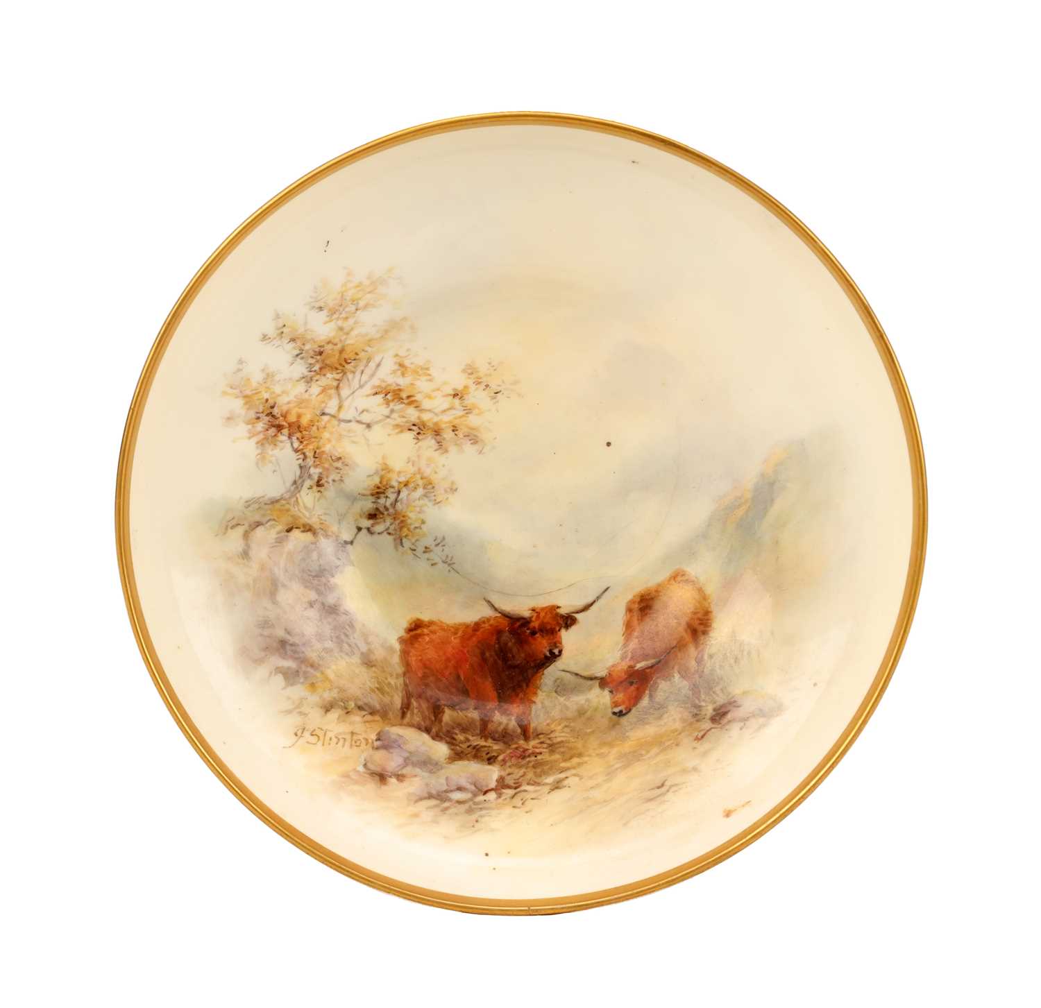Lot JOHN STINTON A FINE ROYAL WORCESTER PEDESTAL DISH