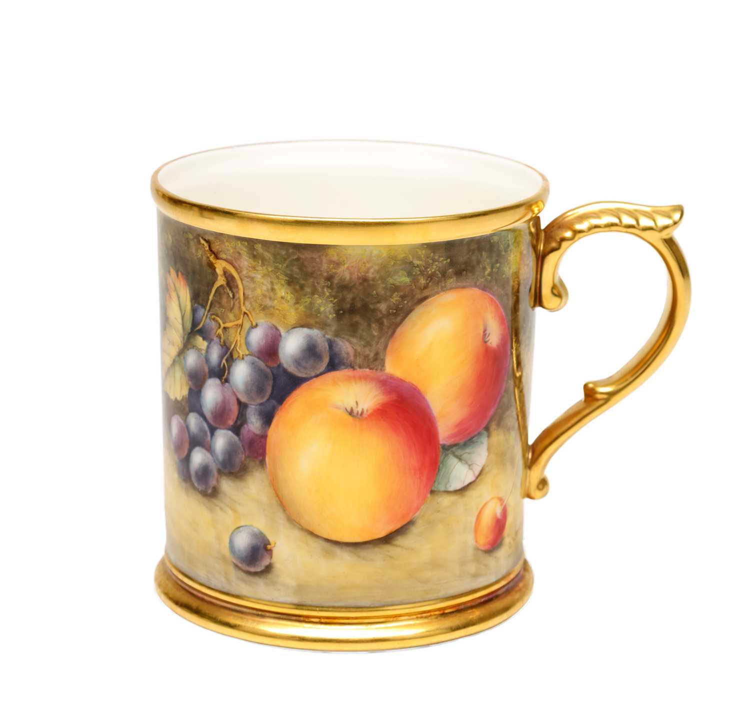 Lot A 20TH CENTURY ROYAL WORCESTER FRUIT PAINTED MUG BY STEPHEN WESTON