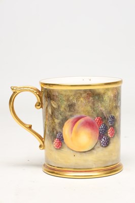 Lot A 20TH CENTURY ROYAL WORCESTER FRUIT PAINTED MUG BY STEPHEN WESTON