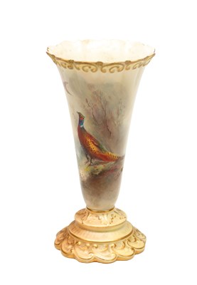 Lot JAMES STINTON AN EARLY 20TH CENTURY ROYAL WORCESTER PORCELAIN PEDESTAL VASE