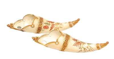 Lot A PAIR OF LATE 19TH CENTURY ROYAL WORCESTER BLUSH IVORY PORCELAIN WALL VASES