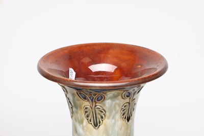 Lot A PAIR OF LATE 19TH/EARLY 20TH CENTURY ROYAL DOULTON LAMBETH STONEWARE VASES BY ELIZA SIMMANCE