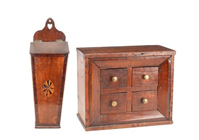 Lot AN UNUSUAL 18TH CENTURY FOUR DRAWER HANGING SPICE CUPBOARD