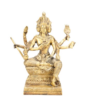 Lot AN 18TH/20TH CENTURY THAI GILT BRONZE BRAHMA FIGURE