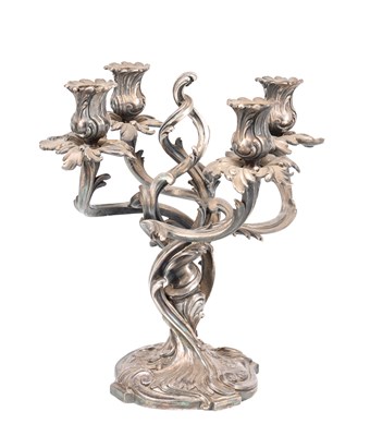 Lot AN ART NOUVEAU SILVER PLATED FIVE-LIGHT CANDELABRUM