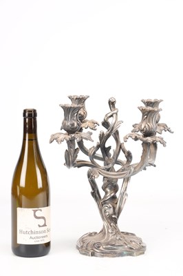 Lot AN ART NOUVEAU SILVER PLATED FIVE-LIGHT CANDELABRUM