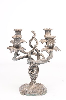 Lot AN ART NOUVEAU SILVER PLATED FIVE-LIGHT CANDELABRUM