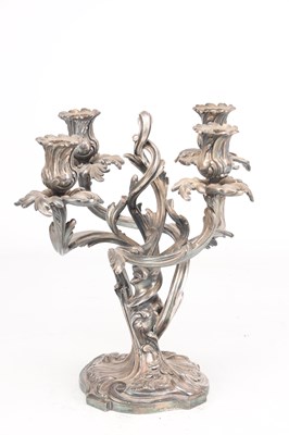 Lot AN ART NOUVEAU SILVER PLATED FIVE-LIGHT CANDELABRUM