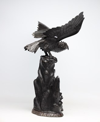 Lot A JAPANESE MEIJI PERIOD PATINATED BRONZE EAGLE ON ROCKY BASE