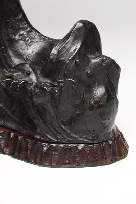 Lot A JAPANESE MEIJI PERIOD PATINATED BRONZE EAGLE ON ROCKY BASE