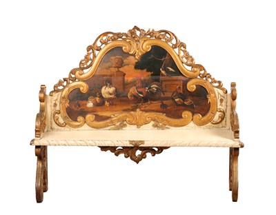 Lot A 19TH CENTURY DUTCH PAINTED AND PARCEL GILT SETTLE