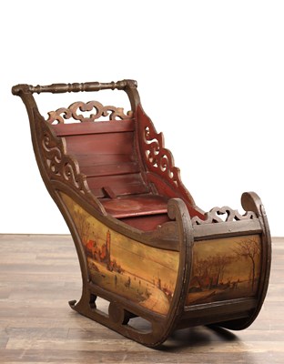 Lot A 19TH CENTURY DUTCH PAINTED WOOD SLEIGH