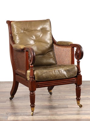 Lot A GOOD REGENCY MAHOGANY BERGERE LIBRARY CHAIR