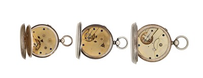 Lot THREE SILVER OPEN FACED CHRONOGRAPH POCKET WATCHES