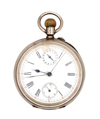 Lot A SWISS SILVER OPEN FACED CHRONOGRAPH POCKET WATCH