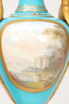 Lot 155 - A LARGE LATE 19TH CENTURY FRENCH SEVRES JEWELLED PORCELAIN AND ORMOLU TURQUOISE-GROUND CLOCK GARNITURE