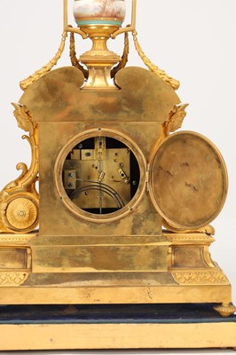 Lot 155 - A LARGE LATE 19TH CENTURY FRENCH SEVRES JEWELLED PORCELAIN AND ORMOLU TURQUOISE-GROUND CLOCK GARNITURE