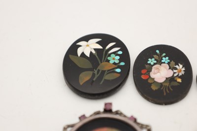 Lot A COLLECTION OF PIETRA DURA PLAQUES, A CARLSBAD BRACELET AND A PEARL NECKLACE