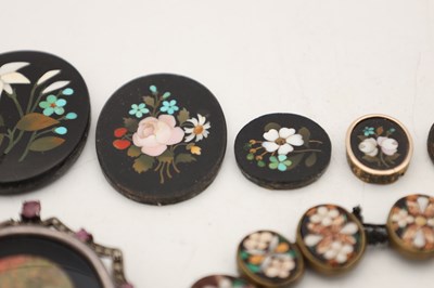 Lot A COLLECTION OF PIETRA DURA PLAQUES, A CARLSBAD BRACELET AND A PEARL NECKLACE