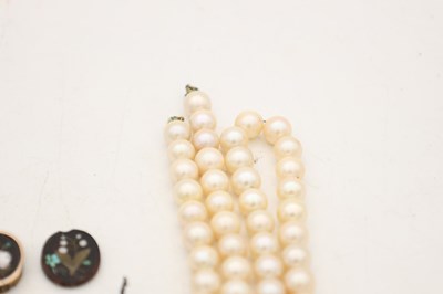 Lot A COLLECTION OF PIETRA DURA PLAQUES, A CARLSBAD BRACELET AND A PEARL NECKLACE