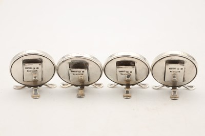 Lot A CASED SET OF EDWARDIAN ENGLISH SILVER MENU HOLDERS WITH HAND PAINTED HORSE PORTRAITS