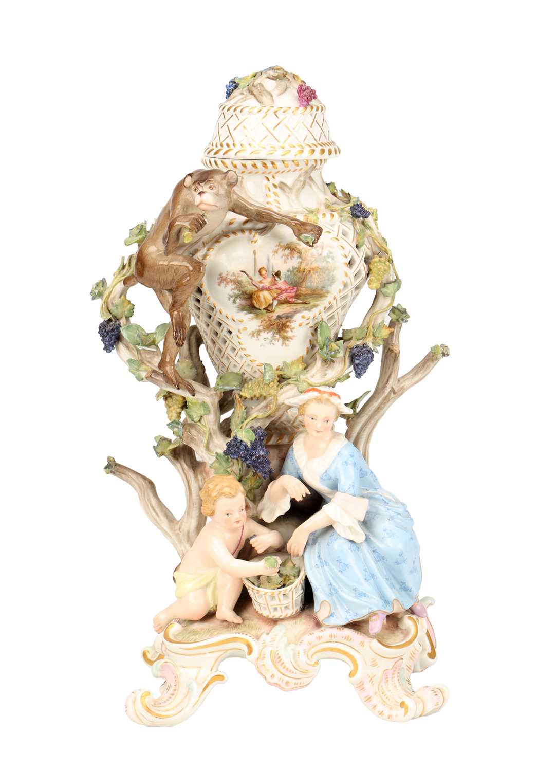 Lot A 19TH CENTURY MEISSEN PORCELAIN FIGURAL POT-POURRI VASE AND COVER