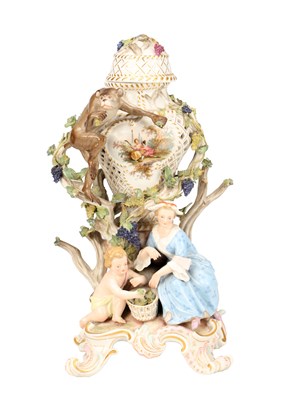 Lot A 19TH CENTURY MEISSEN PORCELAIN FIGURAL POT-POURRI VASE AND COVER