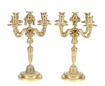 Lot A PAIR OF 19TH CENTURY GILT BRONZE FOUR-LIGHT CANDELABRA