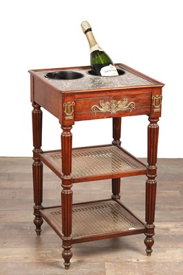 Lot A 19TH CENTURY FRENCH MAHOGANY CELLARETTE TABLE WITH MARBLE TOP