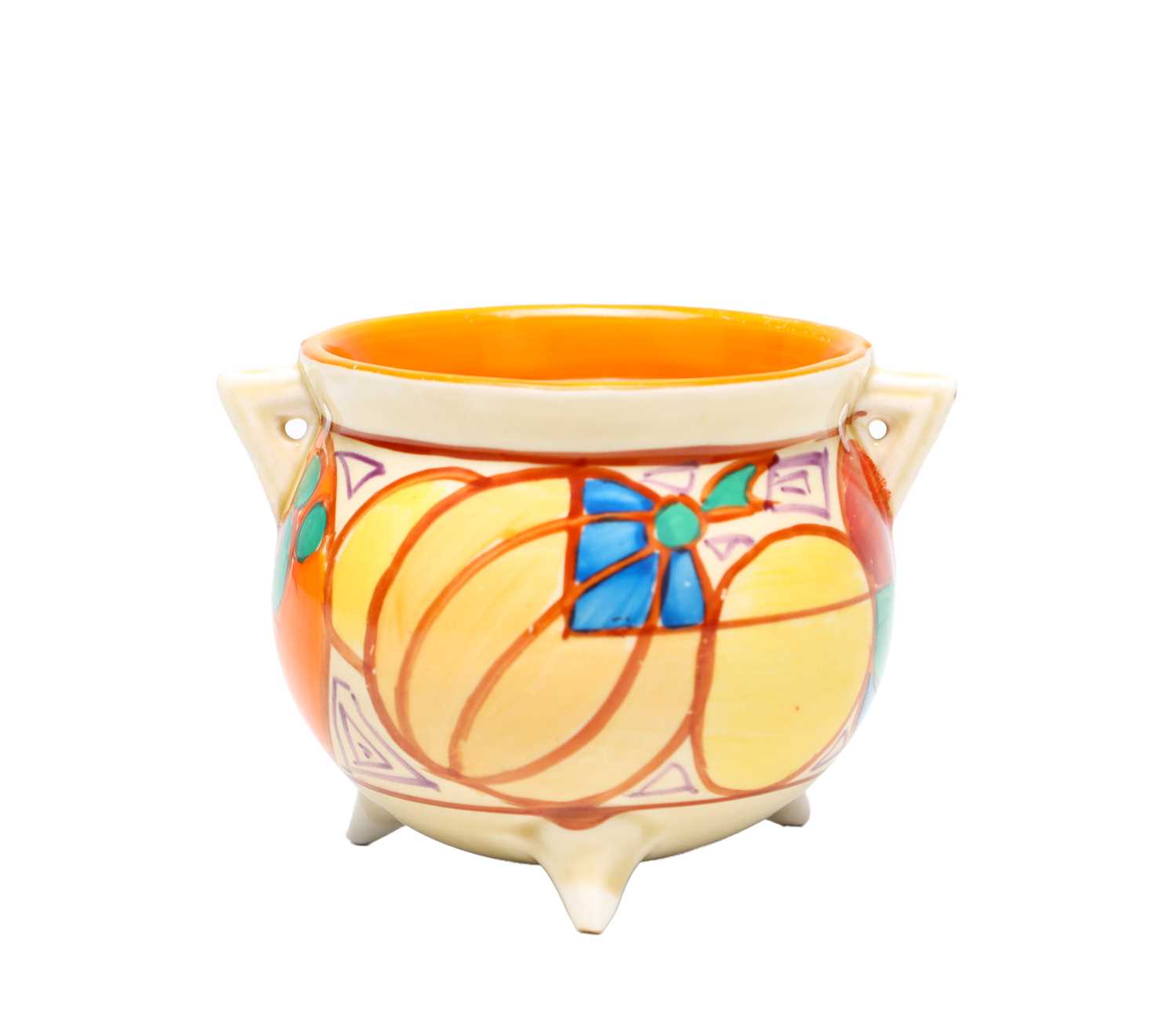 Lot A CIRCA 1930 CLARICE CLIFF EARTHENWARE FANTASQUE CAULDRON IN THE MELON PATTERN