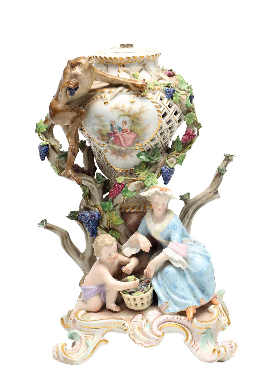 Lot A 19TH CENTURY MEISSEN PORCELAIN FIGURAL POT-POURRI VASE