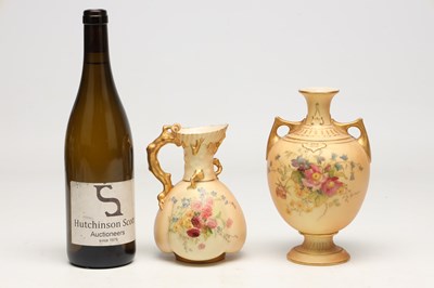 Lot TWO 20TH CENTURY ROYAL WORCESTER BLUSH IVORY FLORAL DECORATED VASE AND EWER