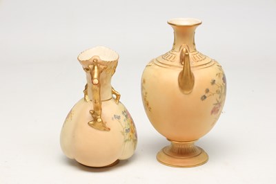 Lot TWO 20TH CENTURY ROYAL WORCESTER BLUSH IVORY FLORAL DECORATED VASE AND EWER
