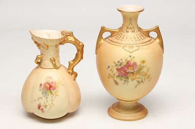 Lot TWO 20TH CENTURY ROYAL WORCESTER BLUSH IVORY FLORAL DECORATED VASE AND EWER