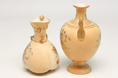 Lot TWO 20TH CENTURY ROYAL WORCESTER BLUSH IVORY FLORAL DECORATED VASE AND EWER