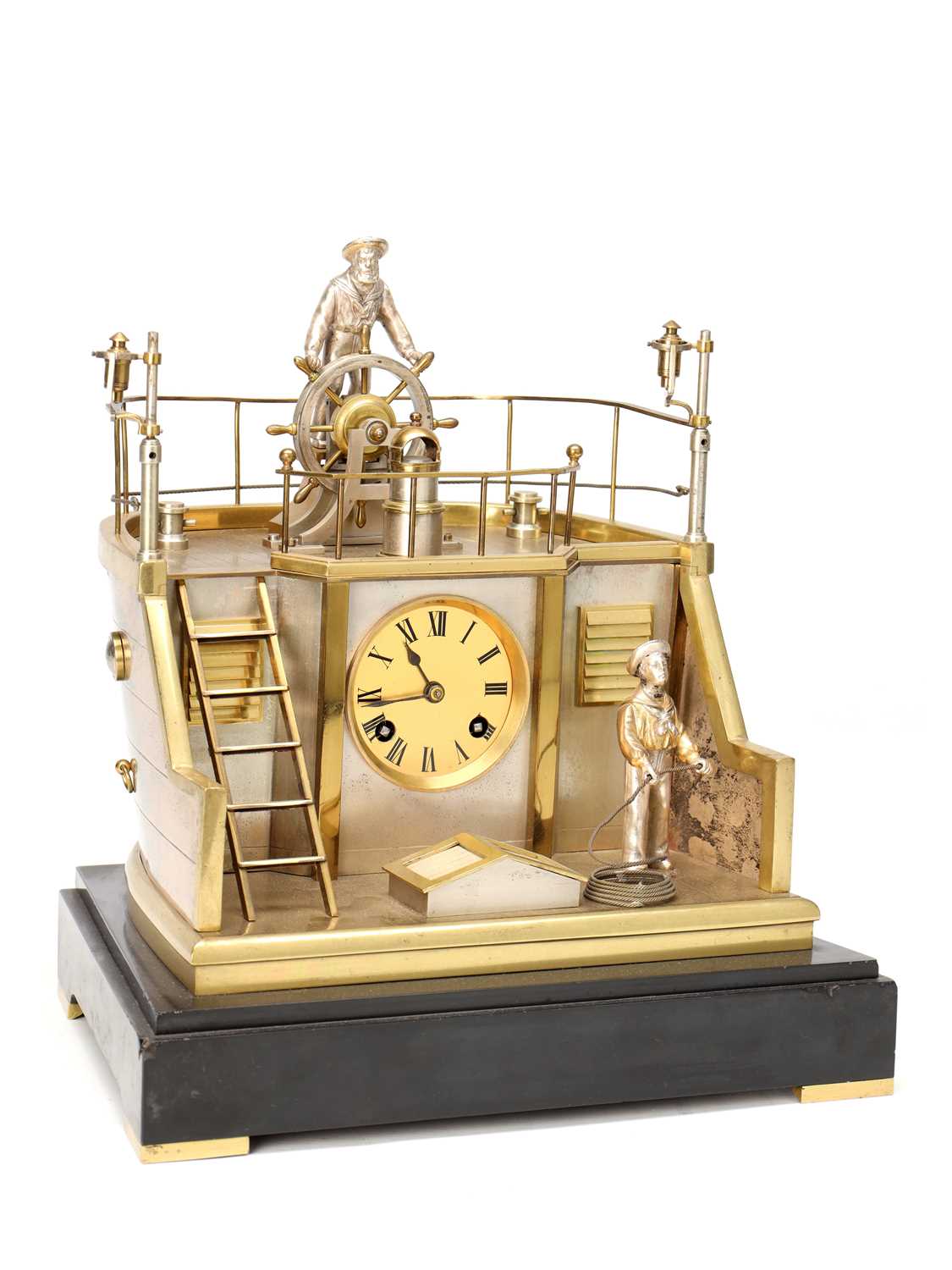 Lot 185 - GUILMET, PARIS. A LATE 19TH CENTURY FRENCH INDUSTRIAL AUTOMATON "HELMSMAN" TABLE CLOCK