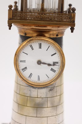 Lot 126 - GUILMET, PARIS. A LATE 19TH CENTURY BRASS AND SILVERED BRASS AUTOMATON LIGHTHOUSE MANTEL CLOCK