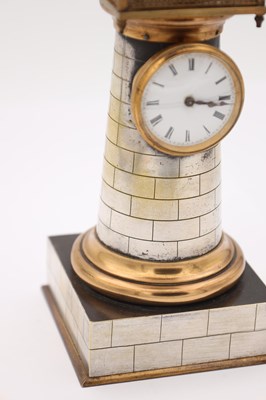 Lot 126 - GUILMET, PARIS. A LATE 19TH CENTURY BRASS AND SILVERED BRASS AUTOMATON LIGHTHOUSE MANTEL CLOCK