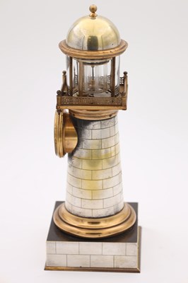 Lot 126 - GUILMET, PARIS. A LATE 19TH CENTURY BRASS AND SILVERED BRASS AUTOMATON LIGHTHOUSE MANTEL CLOCK