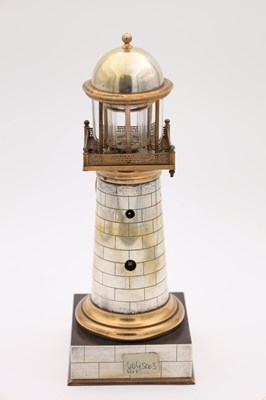 Lot 126 - GUILMET, PARIS. A LATE 19TH CENTURY BRASS AND SILVERED BRASS AUTOMATON LIGHTHOUSE MANTEL CLOCK