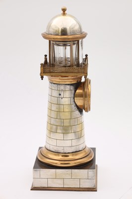 Lot 126 - GUILMET, PARIS. A LATE 19TH CENTURY BRASS AND SILVERED BRASS AUTOMATON LIGHTHOUSE MANTEL CLOCK