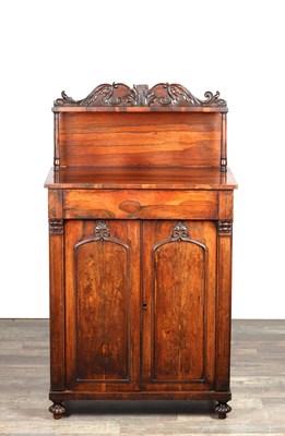 Lot A WILLIAM IV ROSEWOOD CHIFFONIER WITH CARVED BACK GALLERY