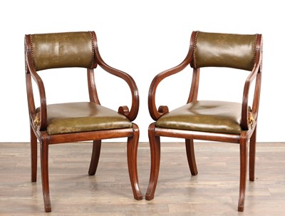 Lot A FINE PAIR OF REGENCY MAHOGANY DESK CHAIRS ATTRIBUTED TO THOMAS HOPE