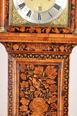 Lot 101 - JOHN SHAW, HOLBOURN. A WILLIAM AND MARY WALNUT MARQUETRY LONGCASE CLOCK