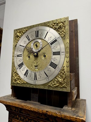 Lot 101 - JOHN SHAW, HOLBOURN. A WILLIAM AND MARY WALNUT MARQUETRY LONGCASE CLOCK